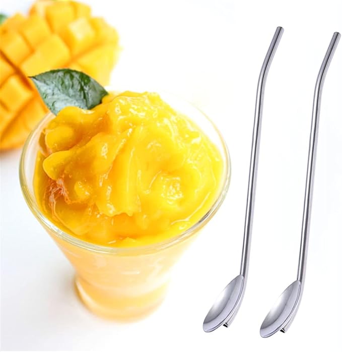 2Pcs Stainless Steel Straws Spoons, Reusable Metall Straws Spoon with 1 Cleaning Brushes,2 in 1 Snow Cone Straws Drinking Reusable Stainless Steel Ice Tea Long Spoons Straws for Cocktail Milkshake (2)
