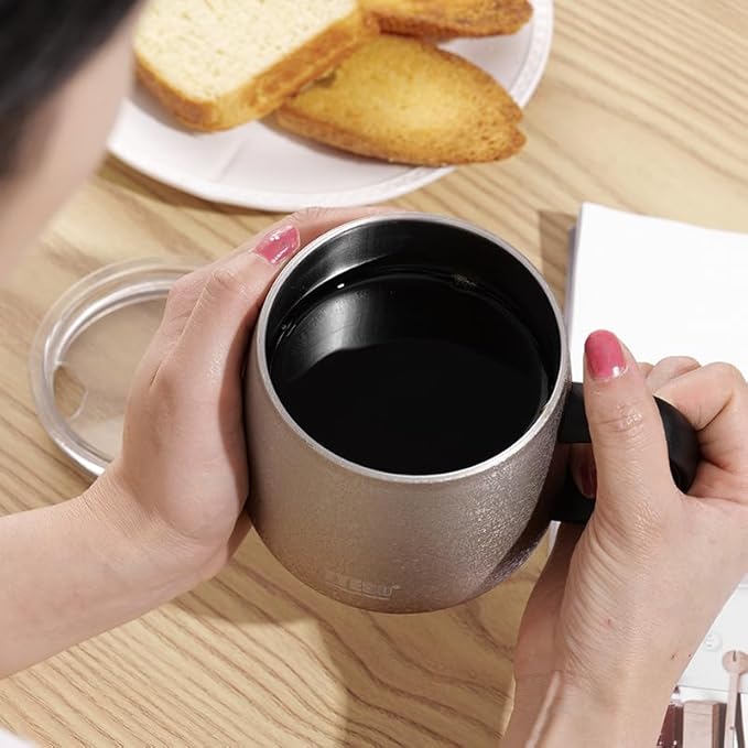 TYESO Office Coffee Mug,Vacuum Insulated Mug Double Wall Stainless Steel Tumbler Cup (Black, 12 oz)