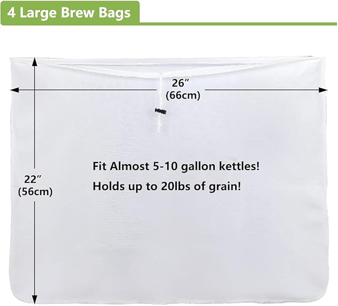 Brew Bags, 4pcs Brew In A Bag, Reusable Wine Straining Bag for Homebrewing, Fine Mesh Bag for Boiling, Durable Bag, Large 22×26 Polyester Strainer Bag