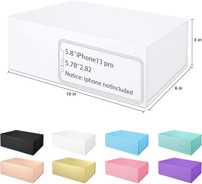 White Gift Box 10" x 6" x 3" with Magnetic Closure Lid Gift Boxe for Presents,Bridesmaid Gifts Boxes,Cute Box,Birthday Box,Luxury for Gift Packaging, Magnetic Gift Boxe for Wrapping Gifts (White)
