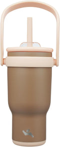 30 oz Tumbler with Side Handle, Insulated Water Bottle with Straw and 2 in 1 Lid, Stainless Steel Cup Travel Coffee Mug for Sports Office Gym,Brown