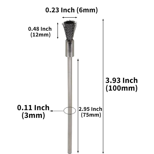 20PCS Wire Brushes with Extended Handle - Metal Rust Removal, Polishing, Cleaning - 6mm Diameter, 3mm Shaft, 100mm Length - Removes Burrs, Dust, and Oxide Layer - Handles Rough Surfaces