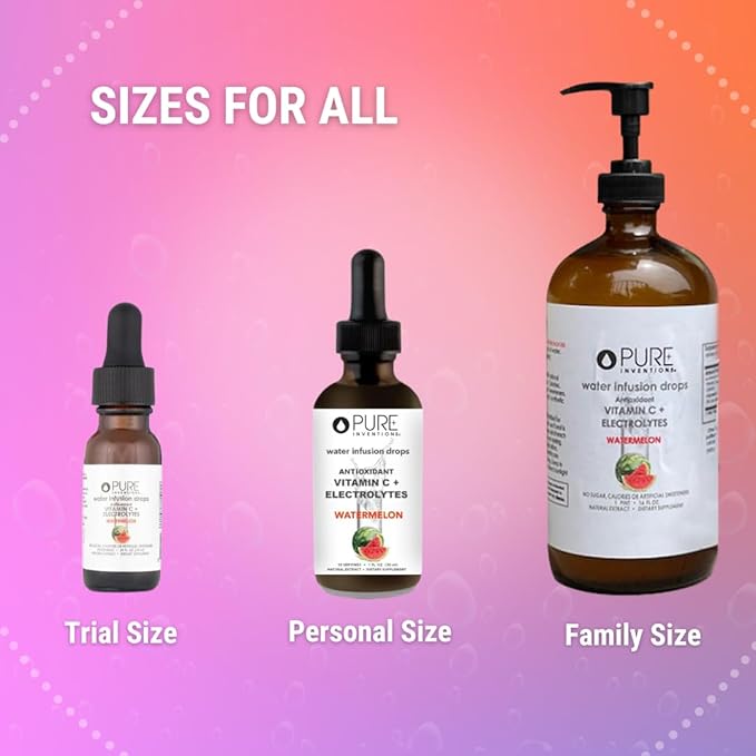 Pure Inventions - Watermelon Water Infusion Drops - Antioxidants, Vitamin C & Electrolytes - Health & Wellness Drink - Immunity Support -Sugar Free, Zero Calorie, No Artificial Sweeteners -12 Servings