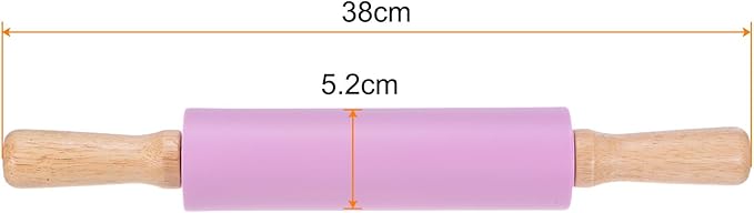 HARFINGTON Silicone Rolling Pins for Baking 14.96 Inch Non-Stick Silicone Surface Wooden Handle Rolling Pin Small Roller Playdough Rolling Pins for Fondant Kitchen Dough Pizza, Purple