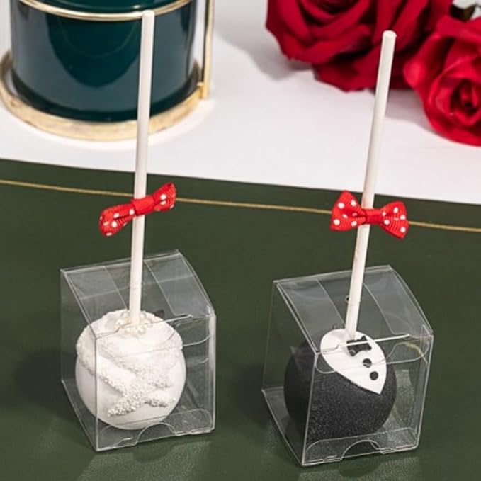 RomanticBaking 50 Pack 1 3/4" x1 3/4"x2"Clear Cake Pop Boxes Packaging with Holes Chocolate Truffle Boxes Treat Boxes Small Gift Boxes Party Favor wedding Birthday boxes