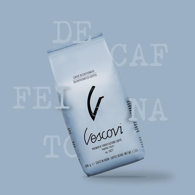 V Vescovi Decaf Espresso Beans – Smooth & Balanced, Medium Roast, Roasted in Italy, 1.1 lb (500g)