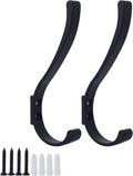 2 Pack Hanging Coat Hooks Wall Mount, Coat Hanger Wall Hangers, Metal Hooks for Hanging Heavy Duty, Screw in Hooks for Hanging Towels, Clothes, Backpack, Hat, Bag, Jacket, Key, Robe, Backpack Black