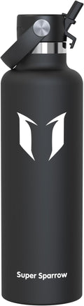 Super Sparrow Insulated Water Bottle - 17 Oz / 25 Oz / 32 Oz - Standard Mouth FlipFlow Flask - BPA Free, Leak Proof Drink Bottle- Ergonomic Straw Water Bottles for Work, Gym, Travel, Sports