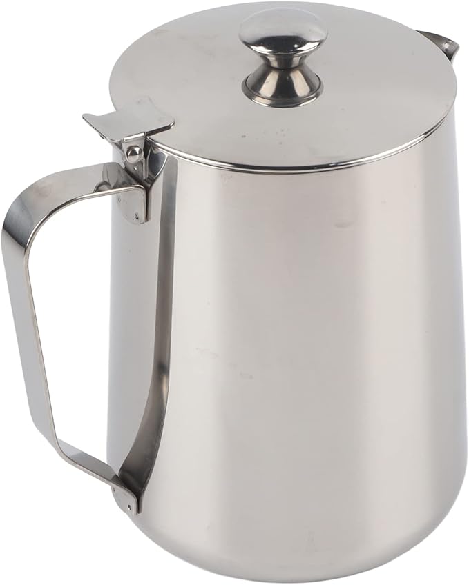 Stainless Steel Milk Frothing Pitcher, Stainless Steel Coffee Cup Mug Milk Frothing Pitcher Jug with Lid for Latte Coffee Art for Office Kitchen with handle(350ml)