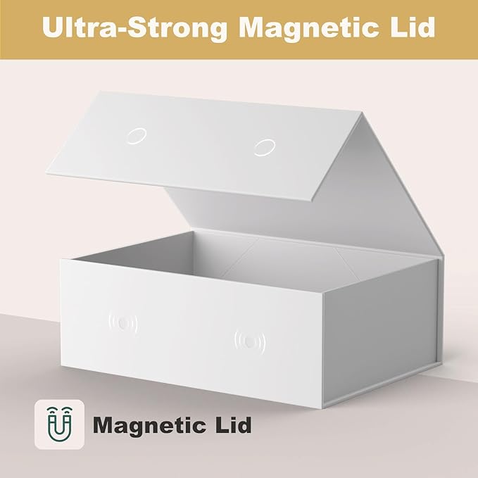 HongCai printing Large Gift Box with Lids White: 2 Pack 13.5×10×5 Inches Packaging with Magnetic Lid - Holds Valentines Christmas Bridesmaid Gifts - Ideal for Couples Friends Family