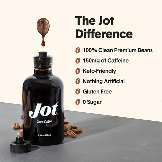 Jot Coffee Concentrate (Cinnamon Dolce) High Caffeine Cold Brew Coffee Concentrate Liquid for Iced Coffees, Instant Espresso, Hot or Cold Instant Coffees - Makes 14 Cups, 150mg Caffeine/Tbsp, No Sugar