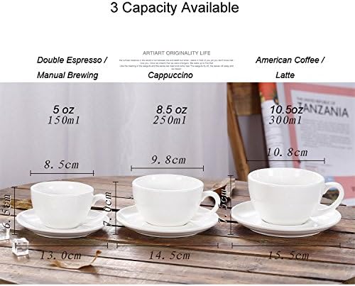 Double Espresso Coffee Cup and Saucer Free Pour Coffee or Small Cappuccino, New Bone China for Coffee Shop and Barista (Glossy Light Blue, 5 oz)