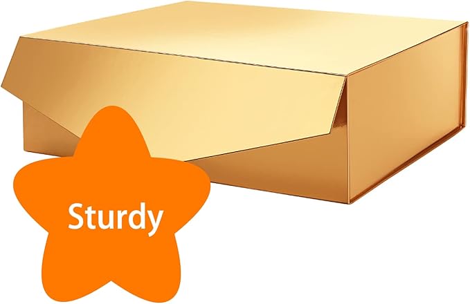 Large Gold Collapsible Gift Boxes with Magnetic Closure Lids 13.5x9x4.1 Inches, Bridesmaid Proposal Boxes for Presents (Glossy Gold, 6 Pack)