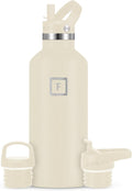 IRON °FLASK Camping & Hiking Hydration Canteens - 3 Lids (Narrow Straw Lid) Leak Proof Vacuum Insulated Stainless Steel - Hot & Cold Double Walled Sports Water Bottle - Cashmere Cream, 32 Oz