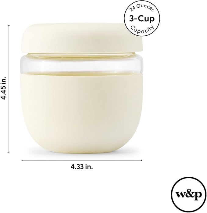 W&P Porter Seal Tight Lunch Bowl Container w/ Lid | Cream 16 Ounces | Leak & Spill Proof, Soup & Stew Food Storage, Meal Prep, Airtight, Microwave and Dishwasher Safe, BPA-Free Glass