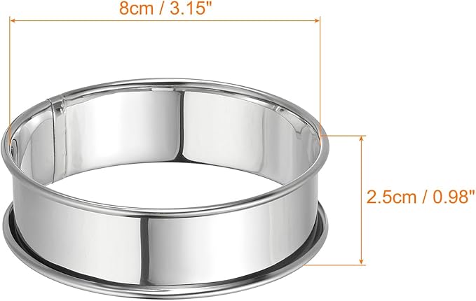 HARFINGTON 6pcs Crumpet Rings 3.15" Nonstick Round Cake Ring Stainless Steel Double Rolled English Pastry Rings for Kitchen Baking Crumpet Dessert, Silver