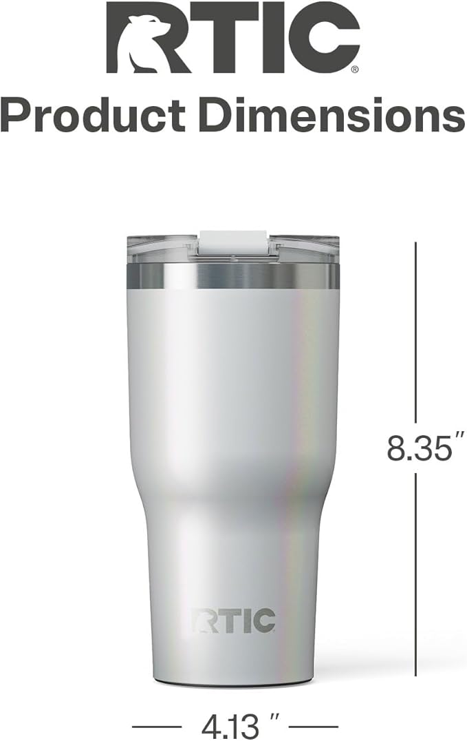 RTIC 30oz Essential Tumbler with Lid, Ceramic Lined, Insulated, Stainless Steel, Metal, Double Wall Vacuum-Insulation, Travel Cup for Iced Coffee, Tea, Hot and Cold Drink, Cool Grey Glitter