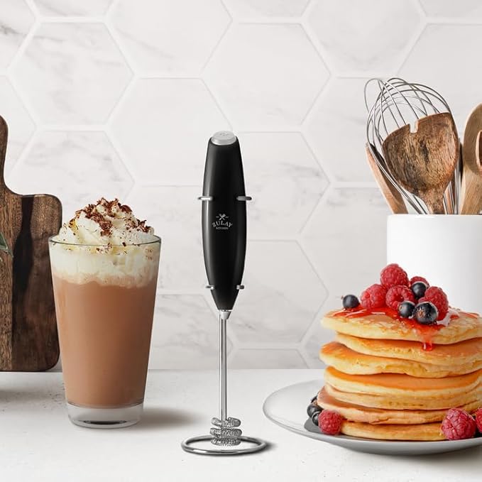 Zulay Kitchen Milk Frother with Patented Tornado Triple Whisk – Handheld Foam Maker for Coffee, Lattes, Matcha & Hot Chocolate – Rich, Creamy Froth in Seconds -