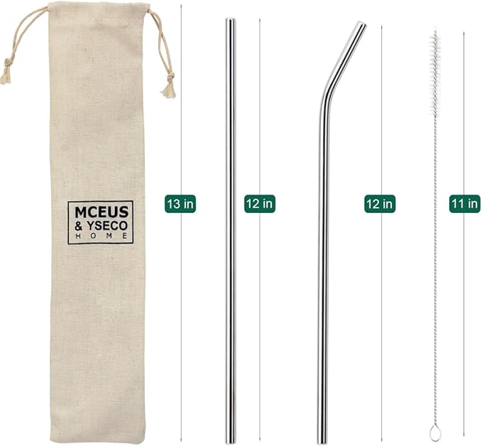 8 Pack Extra Long Metal Replacement Straws for Stanley 40oz Adventure Travel Tumbler, 304 Stainless Steel Reusable Drinking Straws with Clean Brush Compatible with Stanley Quencher 40oz Tall Tumbler