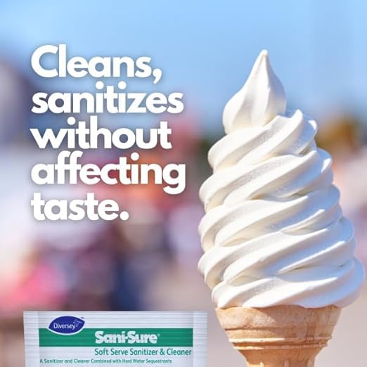 Diversey 90234 Sani-Sure Soft Serve Sanitizer & Cleaner, for Shake, Slush, Yogurt Machines & Food Service Equipment, Powder, 1-Ounce Packet