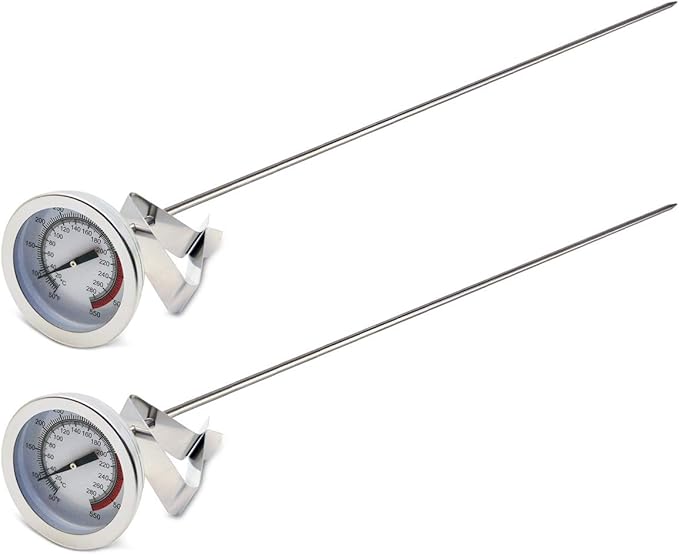 Efeng 15“ turkey fryer thermometer with pot clip (2 Pack), 2" dial candy thermometer with stainless steel clip,oil thermometerr for frying,turkey thermometor deep fryer for cooking tall pots,beef,meat