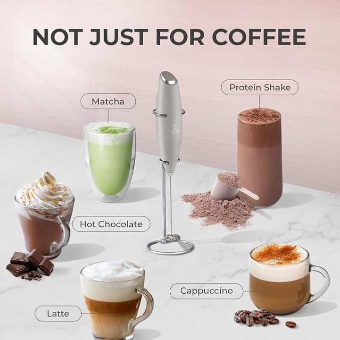 Zulay Kitchen Powerful Milk Frother Wand With 4 AA Duracell Batteries - Ultra Fast Handheld Drink Mixer - Electric Whisk Foam Maker for Coffee, Lattes, Cappuccino, Matcha & Creamer -