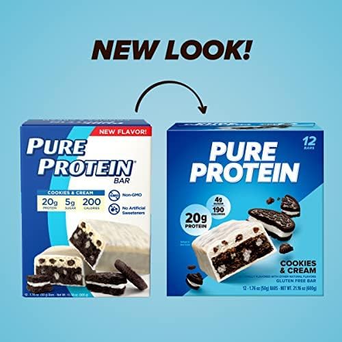 Pure Protein Bars, High Protein, Nutritious Snacks to Support Energy, Low Sugar, Gluten-free, Cookies and Cream, 1.76oz, 12 Pack