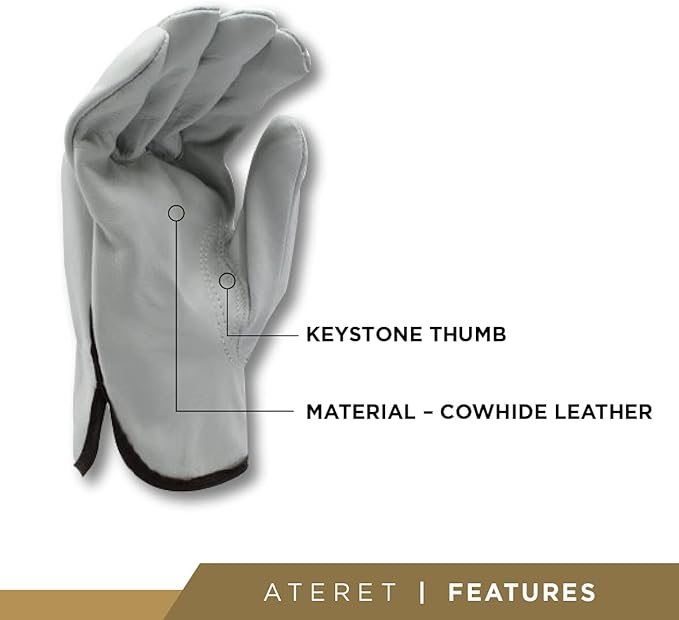 ATERET 36 Pairs 2X-Large Heavy Duty Durable Cowhide Leather Work Gloves I Driver Gloves for Truck Driving, Warehouse, Gardening, Farming