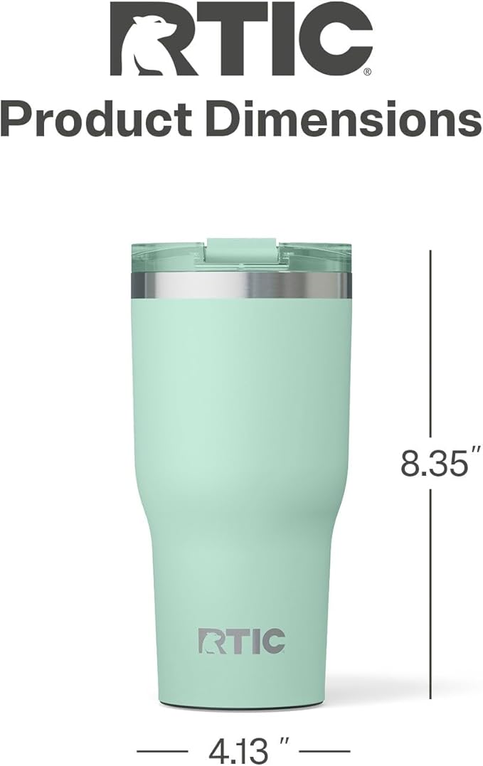 RTIC 30oz Essential Tumbler with Lid, Insulated, Stainless Steel, Metal, Double Wall Vacuum-Insulation, Ceramic Lined, Travel Cup for Iced Coffee, Tea, Hot and Cold Drink, Fresh Mint