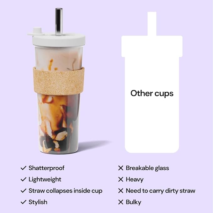 Dodoko Sage Green 24 oz Reusable Boba Cup and Straw Bubble Tea Cup with Wide Lid and Straw