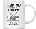 Andaz Press Funny Family 11oz. Coffee Mug Gift, Thank You for Being My Grandson, Punch in Face, 1-Pack, Christmas Birthday Drinking Cup Present Ideas