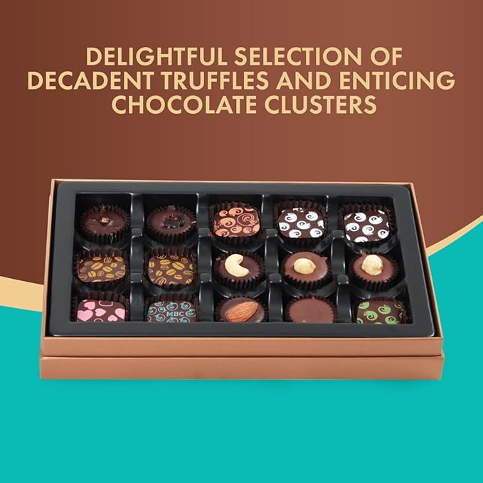 Vegan Dark Chocolate Truffles Gift Box, 15 Pieces of Chocolates Gift Box, Ultimate Assorted Chocolates for Birthdays, Holidays or Corporate Gifts, A Premium Kosher Chocolate Experience for Gifting
