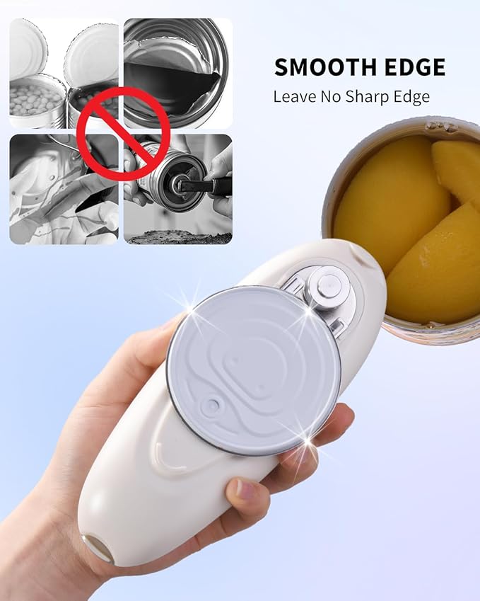 CIRCLE JOY Electric Can Opener, One-Touch Automatic Can Opening with Smooth Edges, Food Safety Handheld Battery-Operated Can Opener for Kitchen and Seniors,Silver