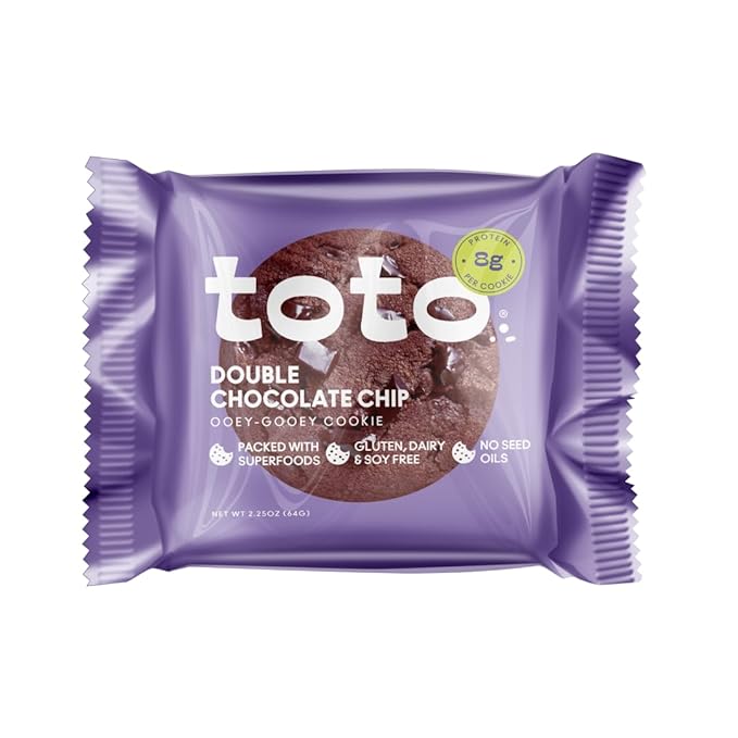 Toto's Double Chocolate Chip Vegan Cookies: Gluten-Free High-Fiber Cookie with Plant-Based Protein, Superfoods, and Adaptogens - 10X Individually Wrapped Cookies