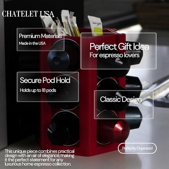 Espresso Coffee Pod Holder & Organizer | Espresso Capsule Kitchen Display Carousel | Holds 18 Pods | Made in USA (Red)