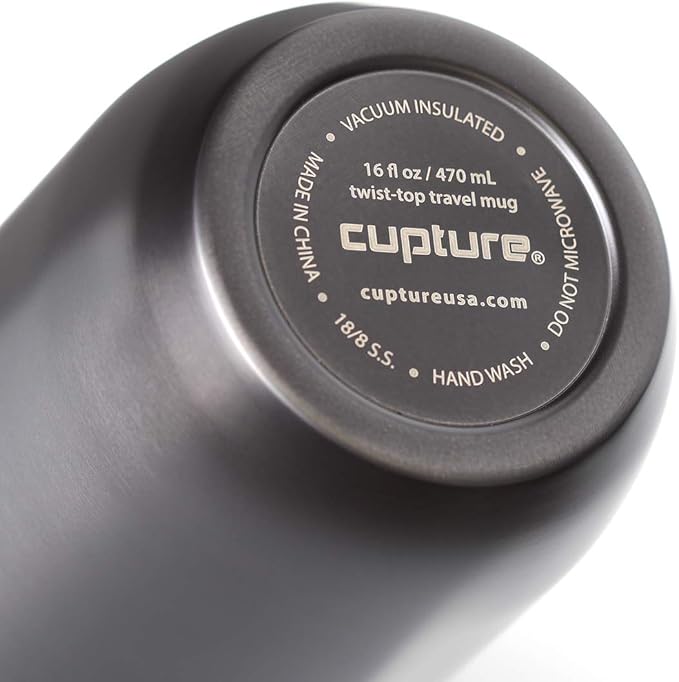 Cupture TWIST-TOP Vacuum-Insulated Stainless Steel Travel Mug, 16 oz, Gunmetal Gray