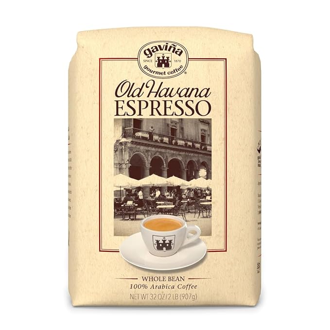Gaviña Old Havana Espresso Whole Bean Coffee – Medium-Dark Roast, 100% Arabica, Nutty and Sweet Flavor, Great for Espresso Machines and Moka Pots, 32 oz Bag
