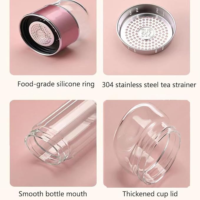 QUROXO 2025 New Tryteava Glass Infuser, Teava 3-In-1 Smart Tea Infuser with Cup Brush, Double-Layer Borosilicate Glass Tryteava Tea infusers Separation Cup (Silver, 420ml (14oz))