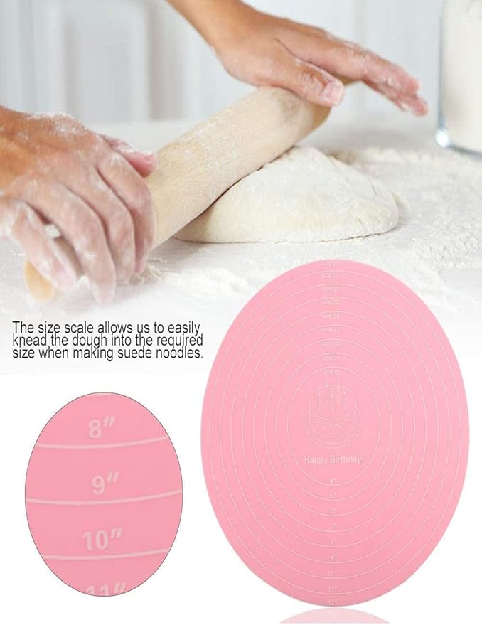 Silicone Baking Mat Cake Mat Silicone Cake Mat Silicone Baking Mat with Measurements for CakeTurntable Stand Non-Stick Heat Resistant Pastry Baking Sheet -Blue
