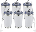 COMOOO 20oz White Tumbler Double Wall Vacuum Insulated Coffee Travel Mug Stainless Steel Tumbler Bulk with Lid and Straw Powder Coated Insulated Coffee Cup for Cold & Hot Drinks (White, 6 Pack)