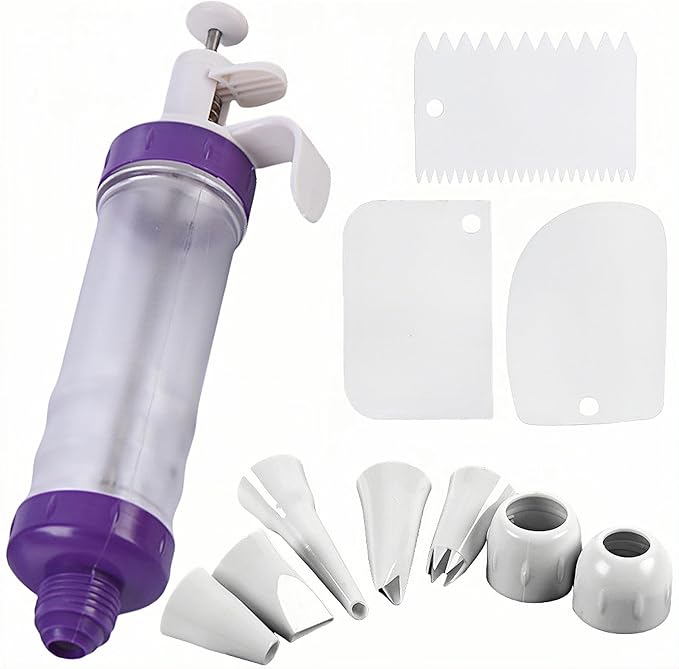 Dessert Decorating Syringe Set, Icing Dispenser Cupcake Filling Injector, Cake Decorating Kit, with 7 Icing Nozzles, 3 Cream Scrapers