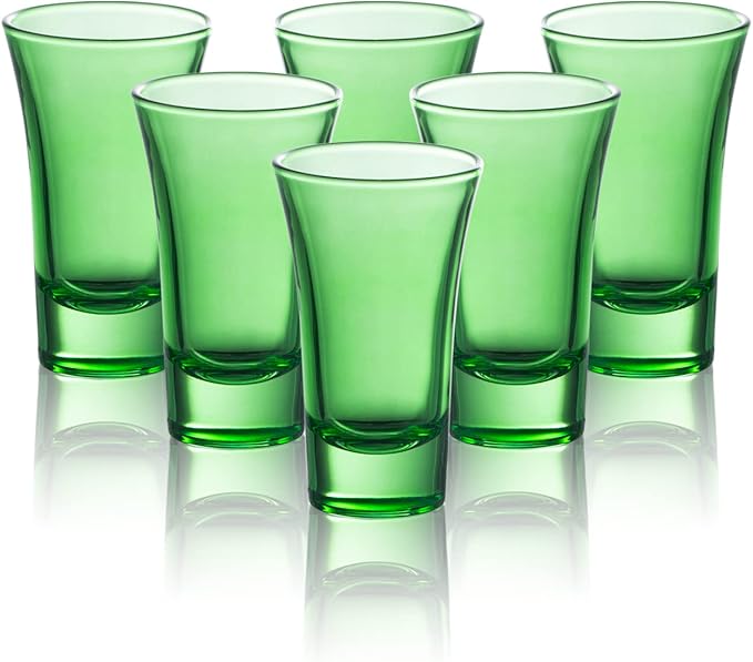 M&N HOME Green 2 Oz Shot Glasses, Set of 6, Heavy Base, Christmas Gift
