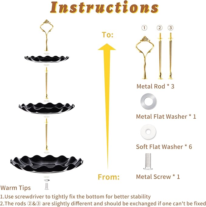 3 Tier Cupcake Stand Holder, Plastic Cup Cake Stand Towel with Tiered Serving Tray for Cupcakes, Donuts, Fruits and More, White (Black)