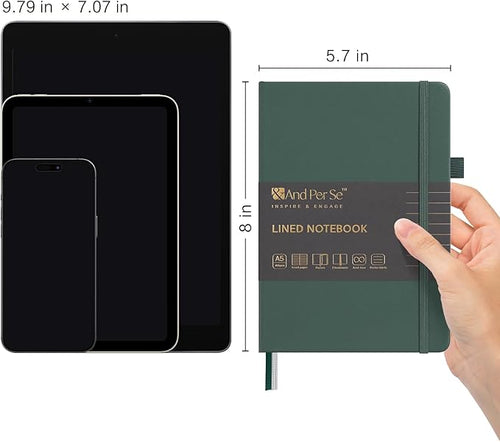 &And Per Se Lined Journal Notebook (10 Packs), 160 Pages, A5 5.7 x 8 inches College Ruled Thick Paper Notebook Journals for Writing, Hardcover Notebooks for Women Men Office School (Green)