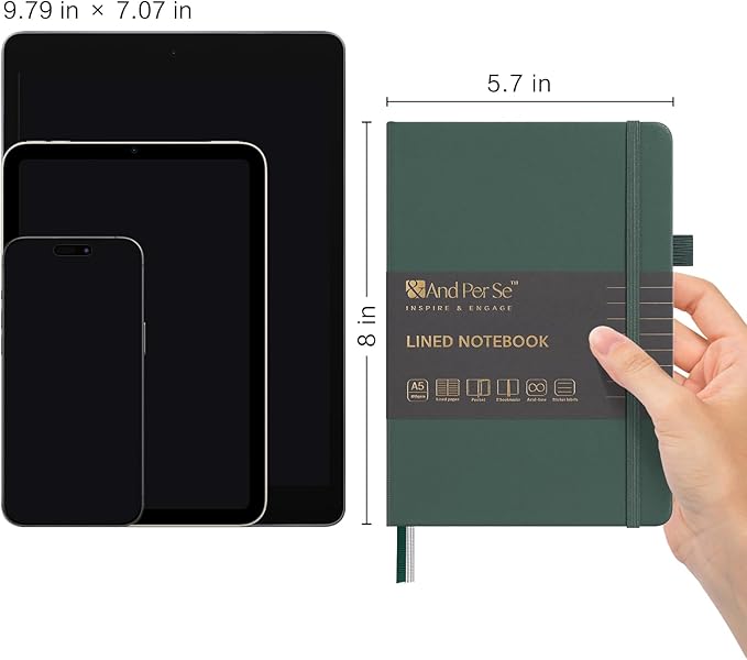 &And Per Se Lined Journal Notebook, 160 Pages, A5 5.7 x 8 inches College Ruled Thick Paper Notebook Journals for Writing, Hardcover Notebooks for Women Men Office School (1 Pack, Green)