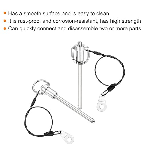 uxcell 1 Pcs Quick Release Pin, 6.3x64mm/1/4" x 2.52"(Dia. x L) Push-Button Ball Locking Pin 304 Stainless Steel Ring Handle Locking Pin with Wire for Audio Bimini Top Marine, Silver