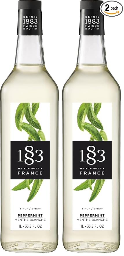 1883 Peppermint Syrup for Drinks, Made in France, 1 Liter Plastic Bottle (Pack of 2)