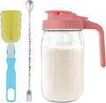 64oz Glass Pitcher with Lid &Pour Spout - 2 Quart Breastmilk Pitcher Double Leak Proof, Creamer Container for Sun Tea, Juice, Cold Brew Coffee, Breastmilk Storage Container -Pink Lid
