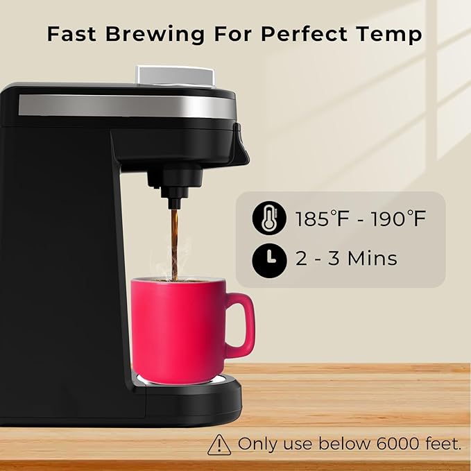 CHULUX Single Serve Coffee Maker for K Capsule and Ground Coffee, Single Cup Coffee Machine, Black