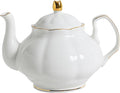 27oz White Porcelain Teapot with Gold Trim, Classic Ceramic Teapot for Loose Leaf Tea & Tea Bags, Elegant Small Teapots for Daily Use or Gifts